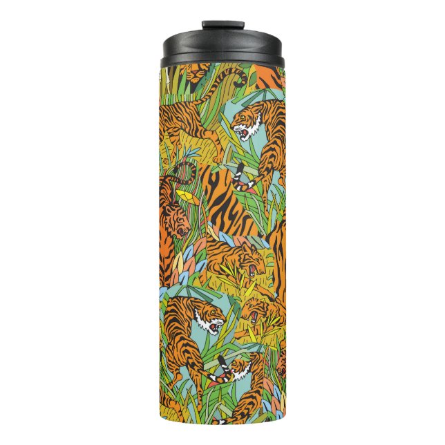 Jungle Majesty: Tigers Amidst Greenery Thermal Tumbler (Front)