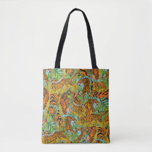 Jungle Majesty: Tigers Amidst Greenery Tote Bag
