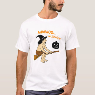 Jungle Man Halloween Ride – Funny Caveman on Broom T-Shirt