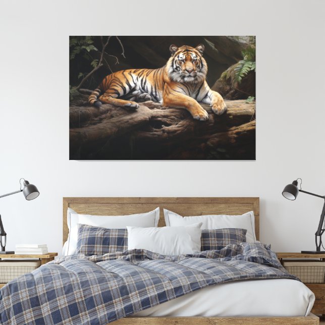 Jungle Monarch: Tiger Portrait Canvas Print (Insitu(Bedroom))