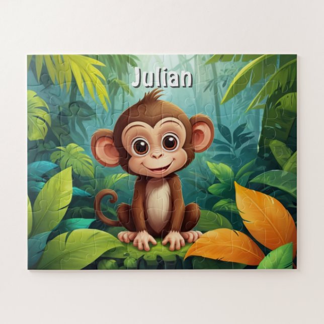 Jungle Monkey Adventure Personalised Jigsaw Puzzle (Horizontal)