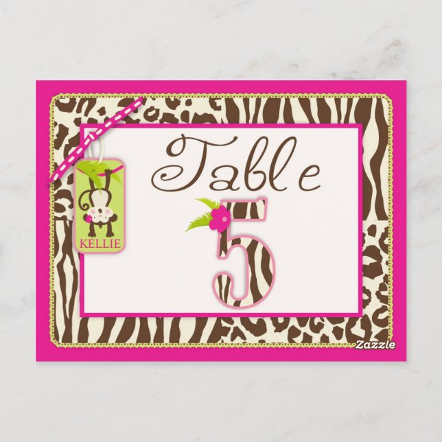 Jungle Monkey and Animal Prints Table Card 5 (Back)