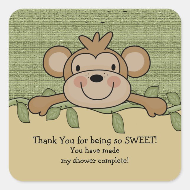 Jungle Monkey Baby Shower Square Sticker! Sticker (Front)