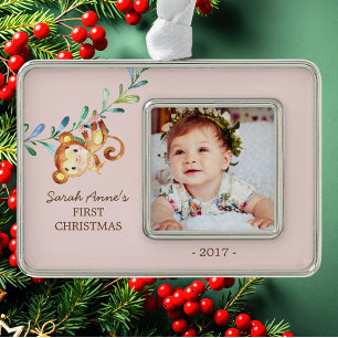 Jungle Monkey  Baby's 1st Christmas Photo Ornament