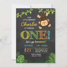 Jungle Monkey Cute Animal birthday invitation