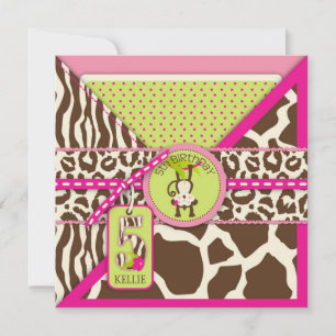 Jungle Monkey Fifth Birthday Invitation Pink