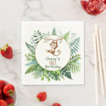 Jungle Monkey Hanging On Branch First Birthday