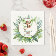Jungle Monkey Hanging On Branch First Birthday