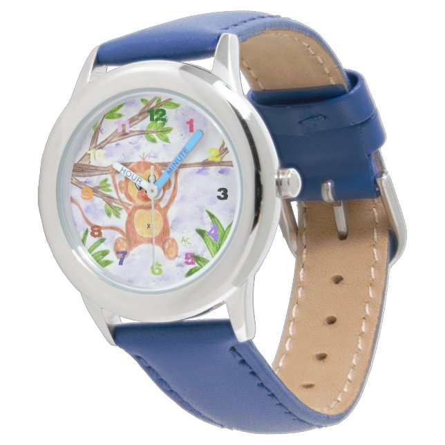 Jungle monkey kid's stainless steel watch (Angled)