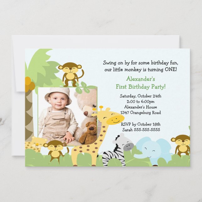 Jungle Monkey Photo Birthday Invitation (Front)
