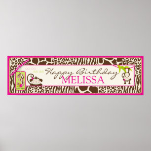 Jungle Monkey Safari Third Birthday Banner Pink Poster