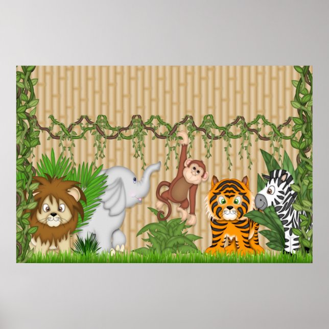 Jungle Monkey Tiger Wall Mural Poster baby Nursery (Front)
