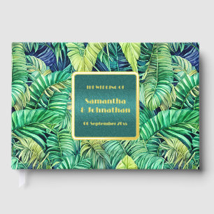 Jungle monstera leaf watercolor pattern real foil guest book