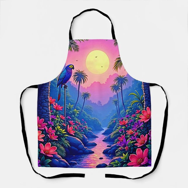 Jungle Moon Blue Parrot Paradise Apron (Front)