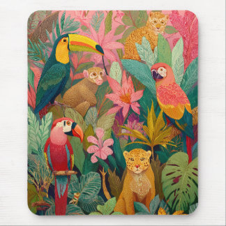 Jungle Mouse Pad–Leopard, Parrot, Toucan & Monkey Mat