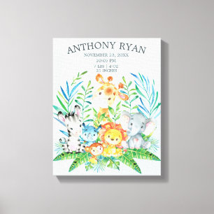 Jungle New Baby Keepsake Birth Stats Canvas