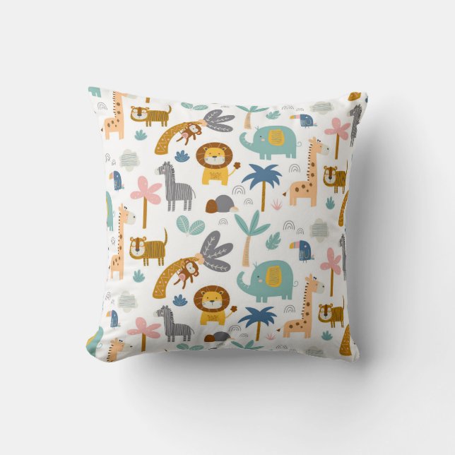 Jungle Nursery Animals Kids Babys Cute Girls Boys Cushion (Front)