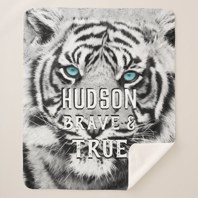 Jungle Nursery Bengal Tiger Blue Eyes Pattern Sherpa Blanket (Front)