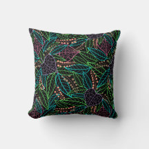 jungle of colourful glowing leaves pillow