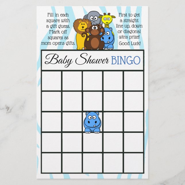 Jungle or Zoo Animal themed baby shower games (Front)