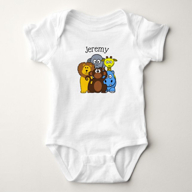 Jungle or Zoo Animals Themed Personalised Baby Tee (Front)