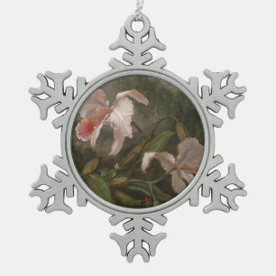Jungle Orchids and Hummingbirds Snowflake Pewter Christmas Ornament