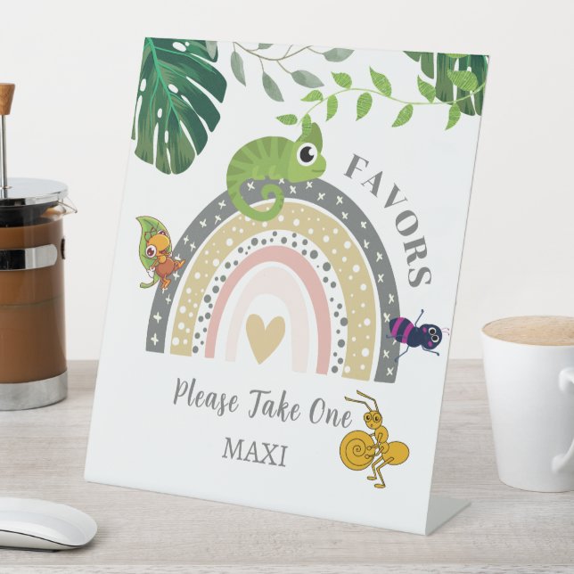 Jungle Over The Rainbow Baby Shower Favours Pedestal Sign (In SItu)