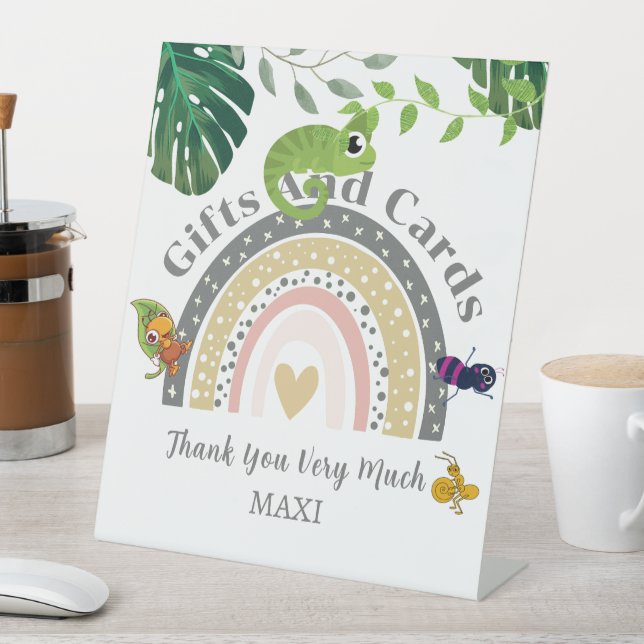 Jungle Over The Rainbow Baby Shower Gifts & Cards Pedestal Sign (In SItu)