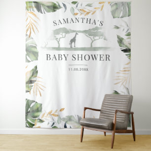 Jungle Palm Leaves Giraffe Baby Shower Backdrop Tapestry