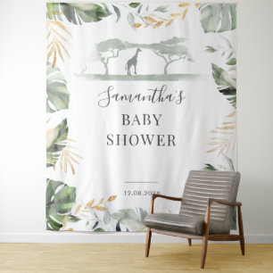 Jungle Palm Leaves Giraffe Baby Shower Backdrop Tapestry