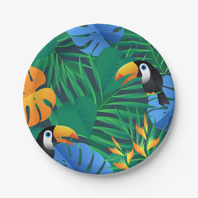 Jungle Palms, Ferns and Toucans Paper Plate (Front)