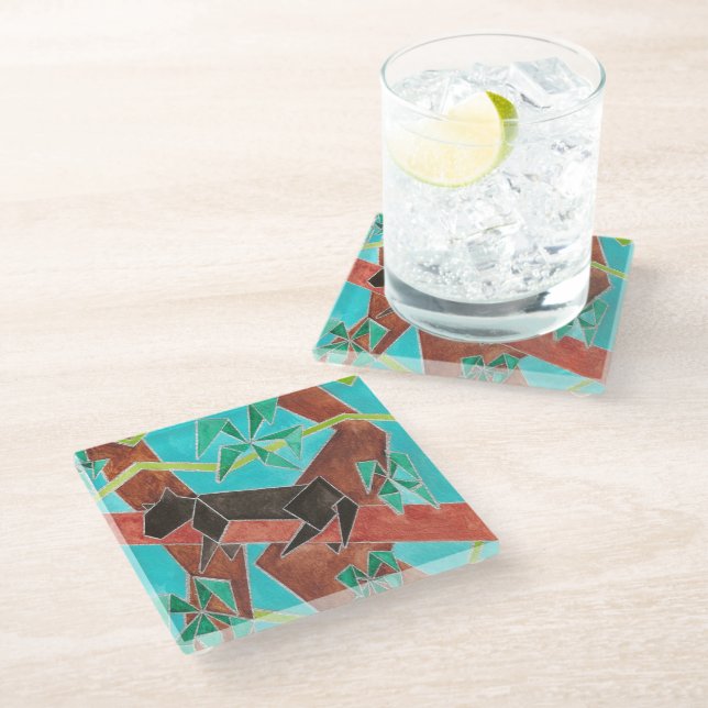 Jungle Panther Original Abstract Art Glass Coaster (Angled)