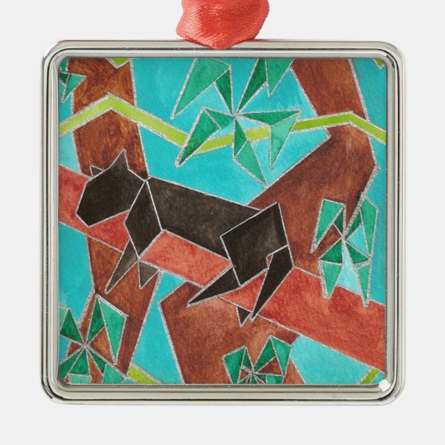 Jungle Panther Original Abstract Art Metal Tree Decoration (Front)