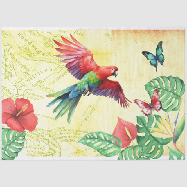 Jungle Parrot and Butterfly Decoupage Tissue Paper (Front)