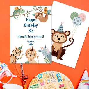 Jungle Party animal, Thank you & happy birthday Card