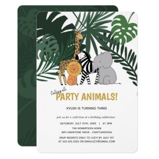 Jungle Party Animals Safari Kids Birthday Invitation