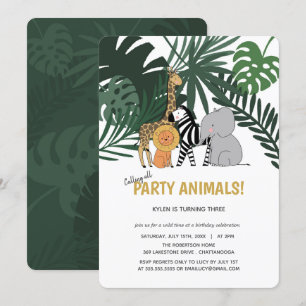 Jungle Party Animals Safari Kids Birthday Invitation