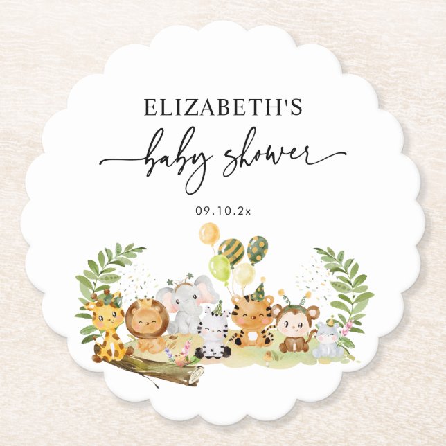 Jungle Party Baby Shower Party Paper Coaster (Front)