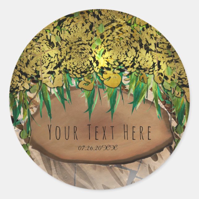 JUNGLE PARTY Gold Glam Animal Print Birthday Favou Classic Round Sticker (Front)