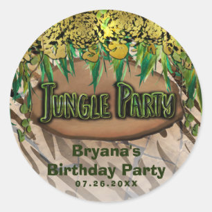 JUNGLE PARTY Gold Glam Animal Print Custom Favour Classic Round Sticker