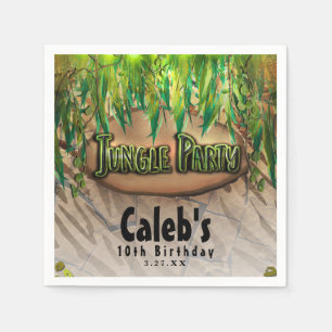 JUNGLE PARTY Leaves & Animal Print Custom Birthday Napkin