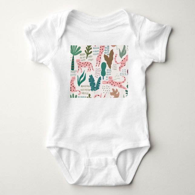 Jungle pattern, leopard print, vintage. baby bodysuit (Front)