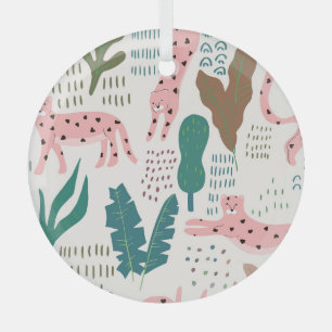 Jungle pattern, leopard print, vintage. glass tree decoration