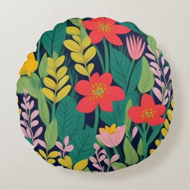 Jungle pattern round cushion (Front)