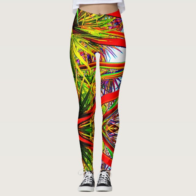 Jungle Pattern  With Foliage Texture Leggings (Front)