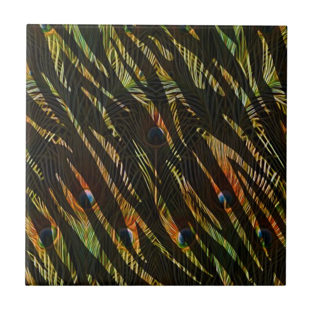 Jungle Pattern Zebra Stripes and Peacock Feathers Tile (Front)