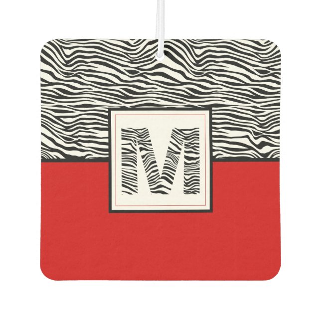 Jungle Print Zebra Stripe Monogram + Red Car Air Freshener (Front)