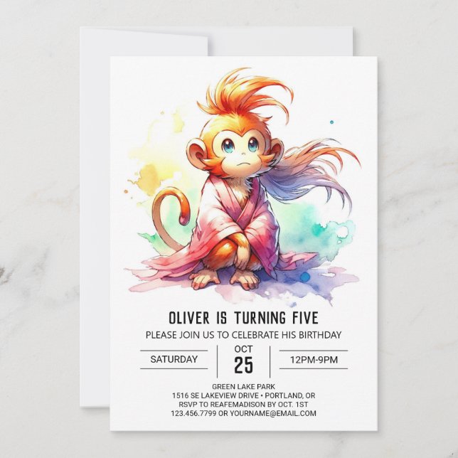 Jungle Printable Monkey Birthday Invitation (Front)