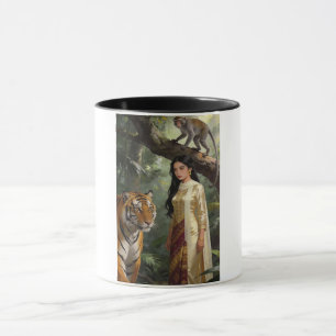 Jungle Queen Tiger Mug - Mystical Woman with Tiger