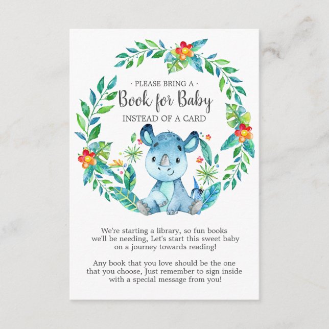 Jungle Rhino Baby Shower Book for Baby Card (Front)
